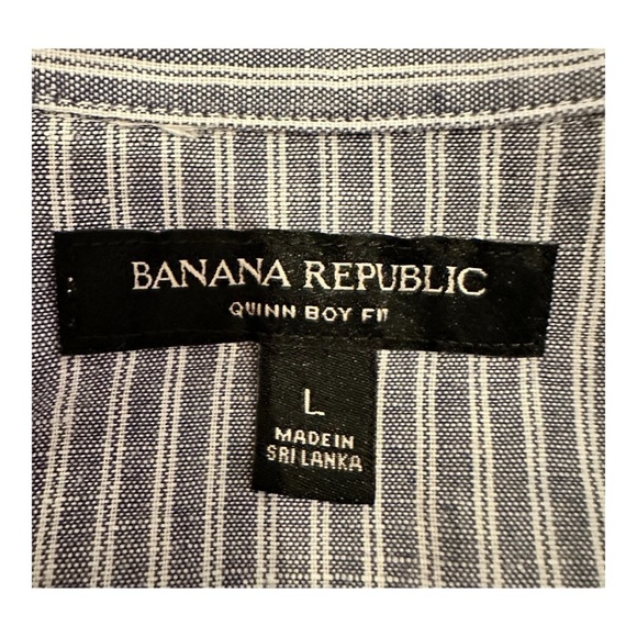 Banana Republic Quinn Boy Fit Linen Striped Button Up Shirt Women’s Size L - Picture 4 of 5